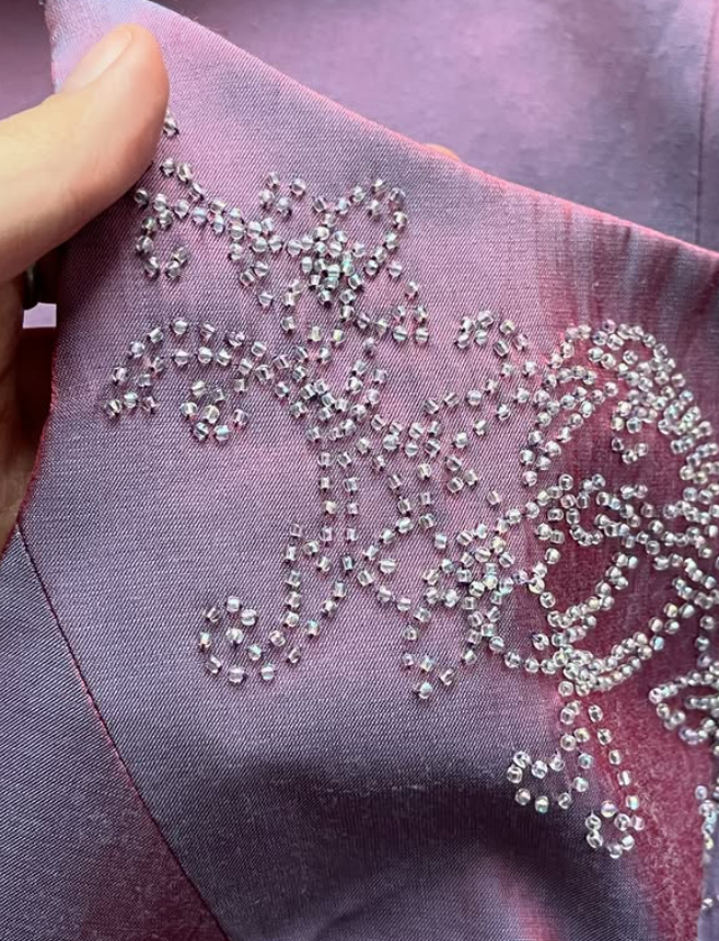 Vintage A Line Exquisite Beaded Purple Satin Prom Dress Evening Dress Date Dress DP5707