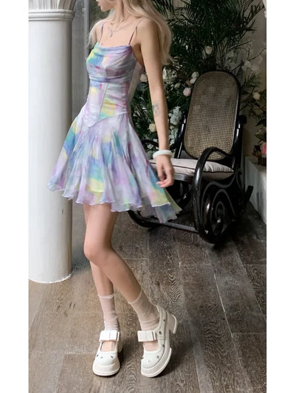 Summer Colorful A Line Spaghetti Strap Chiffon Short Homecoming Dress Outfits DP6395