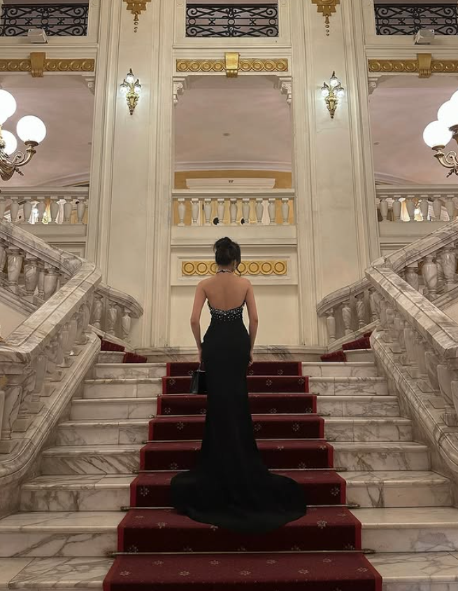 Classic Mermaid Halter Beaded Black Satin Open Back Prom Dress 16th Birthday Dress Long Sweep DP3973