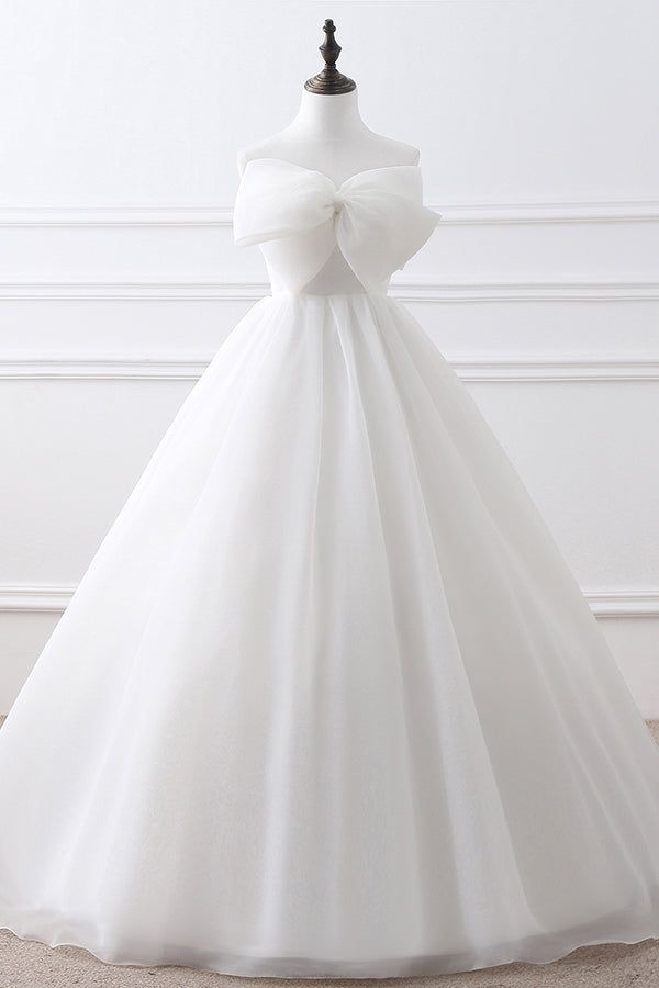 Beautiful Strapless Bowknot White Wedding Dress Princess Ball Gown DP469