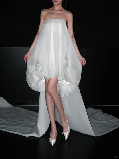 Cute A Line Strapless White Tulle Long Sweep Wedding Dress DP5781