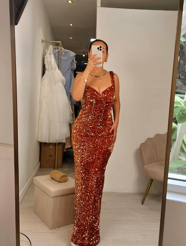 Charming Sheath V Neck Sequin Velvet Long Prom Dress Evening Dress DP1620