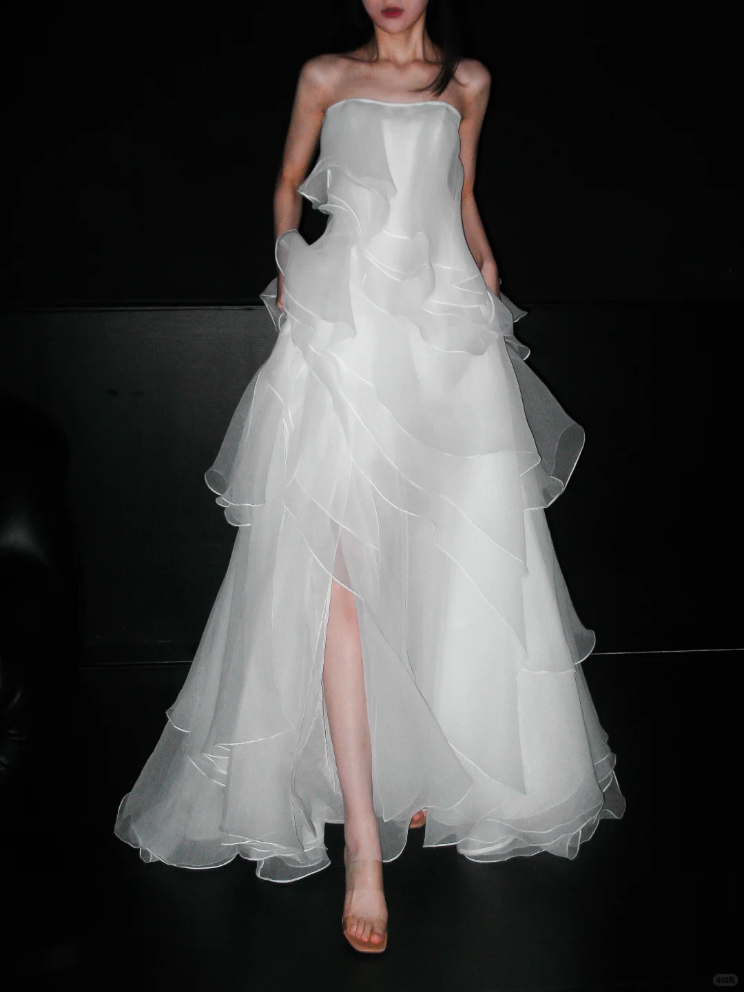 Dreamy A Line Strapless White Layered Organza Wedding Dress DP5303