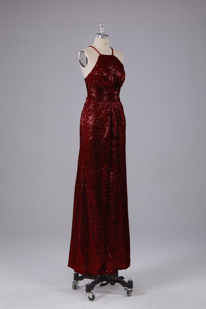 Beautiful Sequins Burgundy Bridesmaid Dress Long Prom Dress DP186