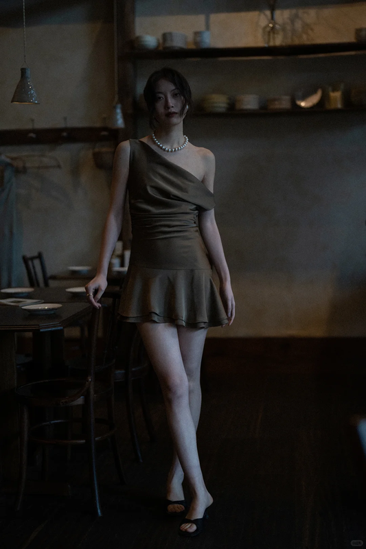 Simple Brown A Line Straps Satin Short Homecoming Dress Outfits DP4535