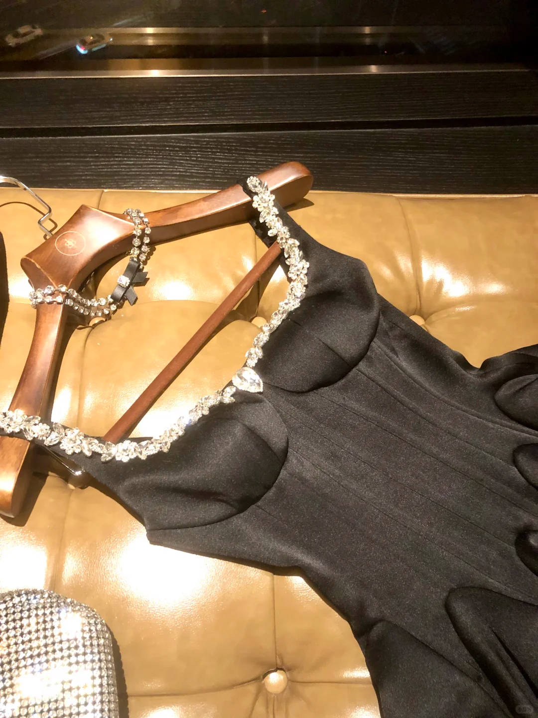 Black A Line Strap Rhinestone Satin Short Prom Dress Homecoming Dress DP5461