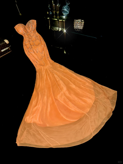 Glorious Orange Mermaid Sweetheart Neck Beaded Tulle Prom Dress Party Evening Dress DP5335