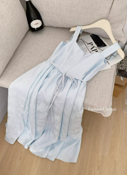 Baby Blue A Line Straps Simple Satin Vacation Dress Prom Dress Outfits DP3549