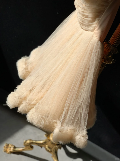 Cute A Line Strapless Apricot Tulle Short Homecoming Dress Date Dress DP4760
