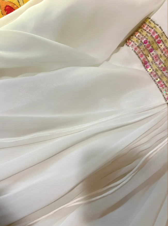 White Elegant A Line Sweetheart Neck Beaded Chiffon Long Prom Dress Date Dress DP4273