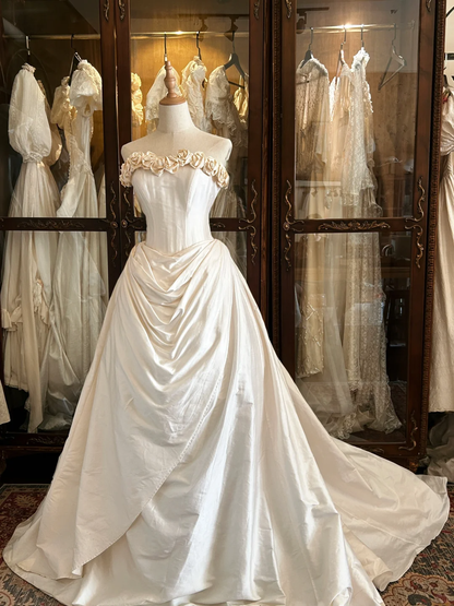 1950s A Line Sweetheart Neck Rose Satin Wedding Dress DP5291