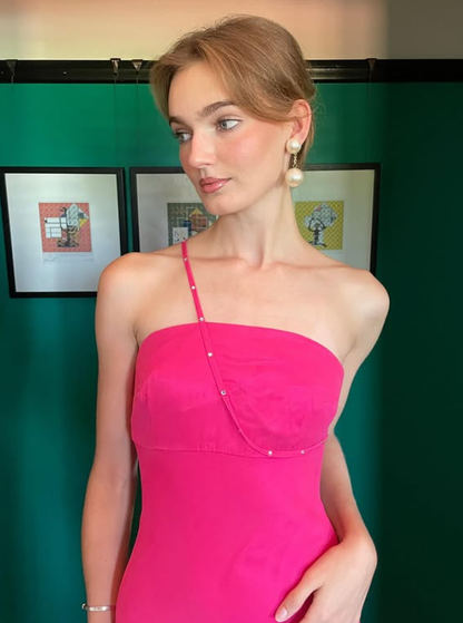 Sexy Barbie Pink Sheath One Shoulder Satin Prom Dress Evening Dress DP5505