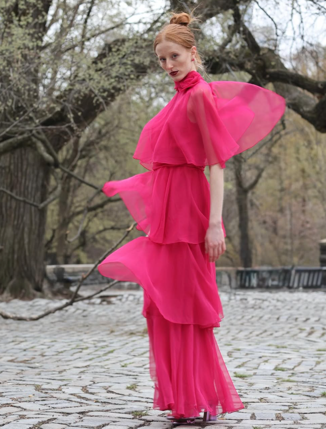 Elegant Pink A Line High Neck Layered Chiffon Long Prom Dress Evening Dress Date Dress DP3108