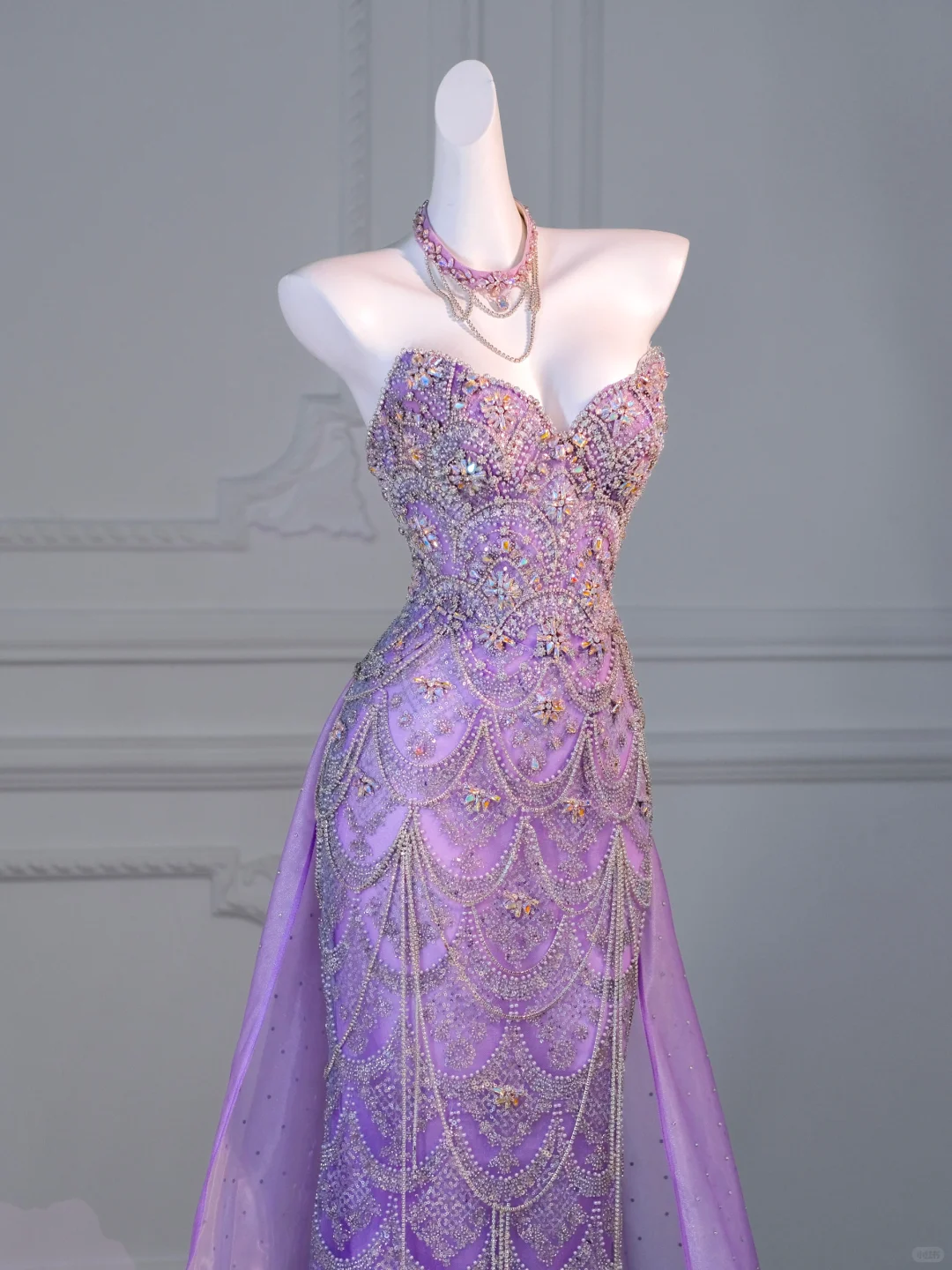 Gorgeous Sheath Strapless Beaded Tulle Long Prom Dress Evening Dress DP2727