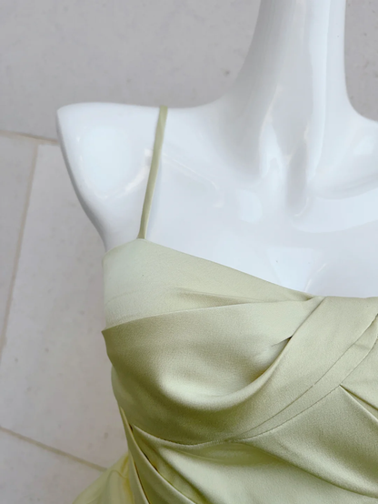 Gentle A Line Spaghetti Strap Light Green Satin Party Dress Evening Dress DP2590
