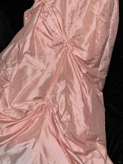 Glorious Light Pink A Line Sweetheart Neck Beaded Satin Prom Dress Party Evening Dress DP5334