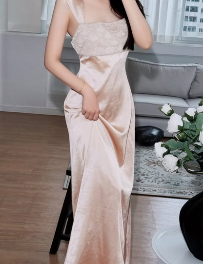 Light Pink A Line Strap Exquisite Beaded Satin Prom Dress Evening Dress DP7918