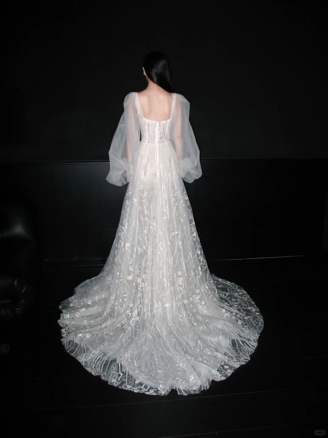 Dreamy Ball Gown Long Sleeve Sequin White Tulle Long Wedding Dress DP6369