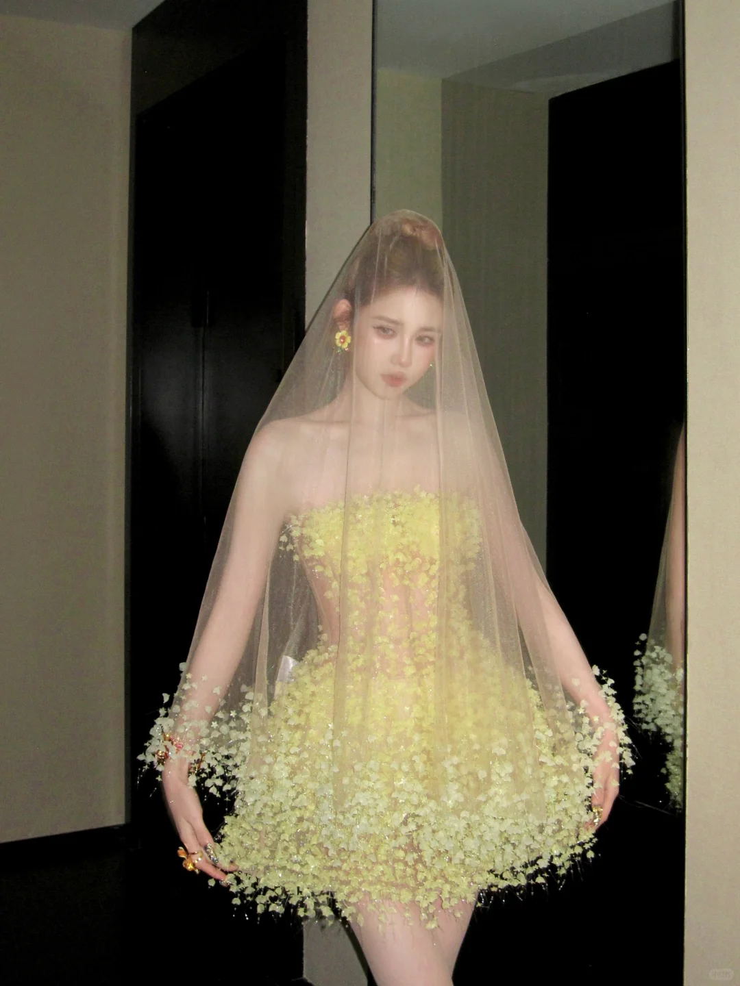 Cute A Line Strapless Yellow Flower Tulle Short Homecoming Dress Cocktail Dress DP2522