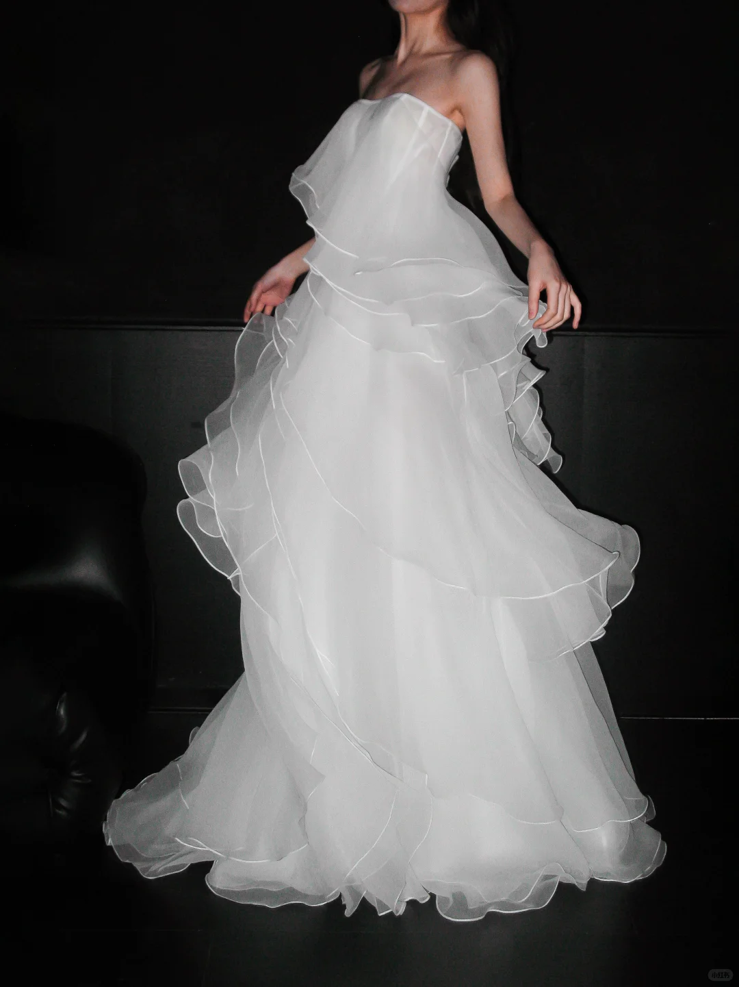 Dreamy A Line Strapless White Layered Organza Wedding Dress DP5303