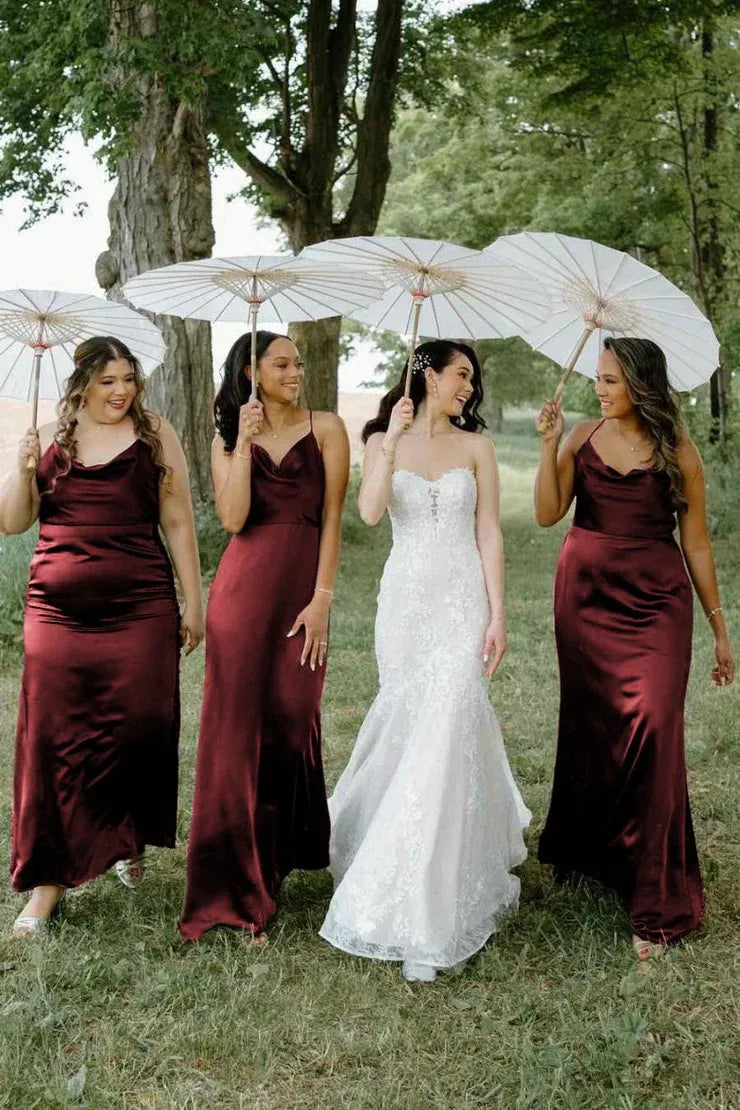 Hunter Green Silk Satin Cowl Neck Bridesmaid Dresses DP5570