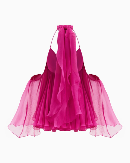 Sexy A Line Halter Hot Pink Chiffon Short Open Back Homecoming Dress DP2738