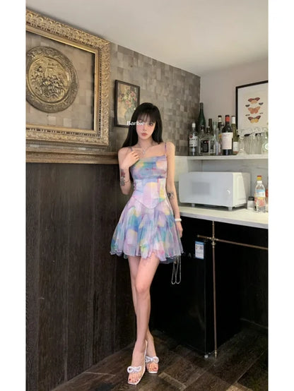 Summer Colorful A Line Spaghetti Strap Chiffon Short Homecoming Dress Outfits DP6395