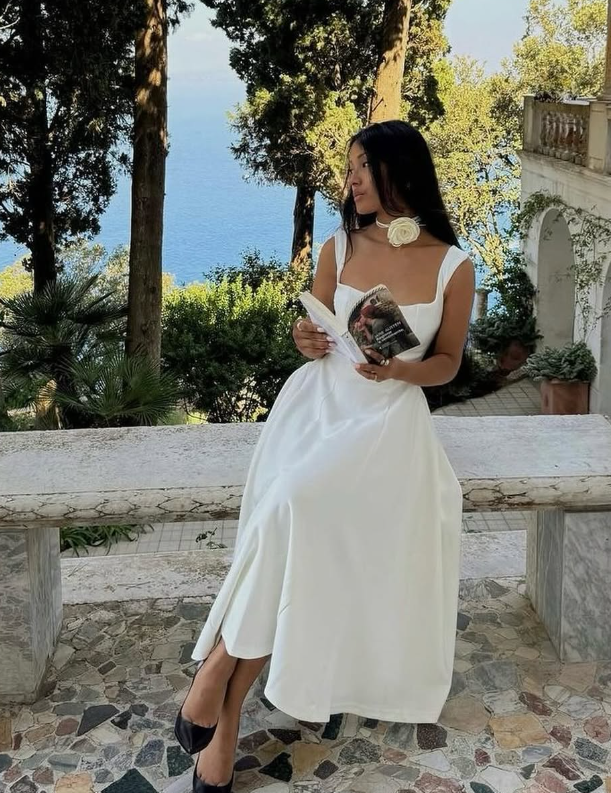 Simple A Line Straps White Satin Long Prom Dress Evening Dress DP1377