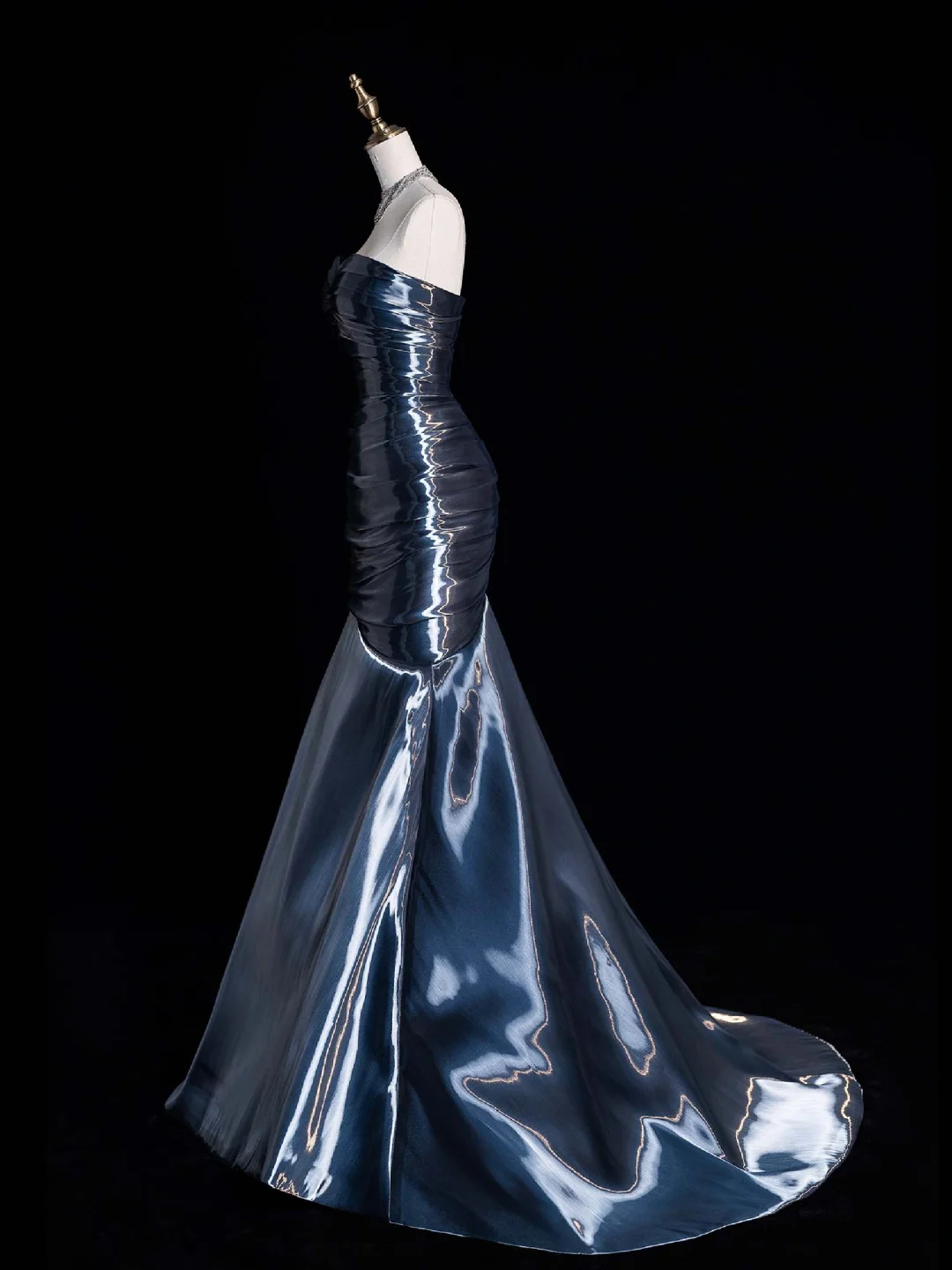 Unique Mermaid Sweetheart Neck Dark Blue Tulle Long Prom Dress Graduation Prom Dress DP2013