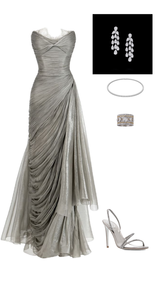 Gentle A Line Strapless Grey Lace Chiffon Long Party Dress Evening Dress DP2363