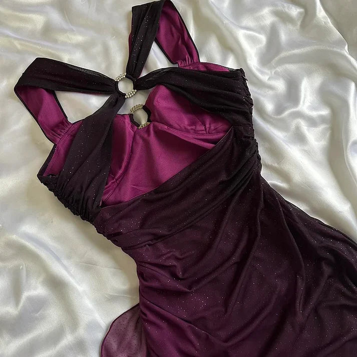 Sexy Ombre Grape Purple Chiffon Evening Dress A Line Long Prom Dress DP724