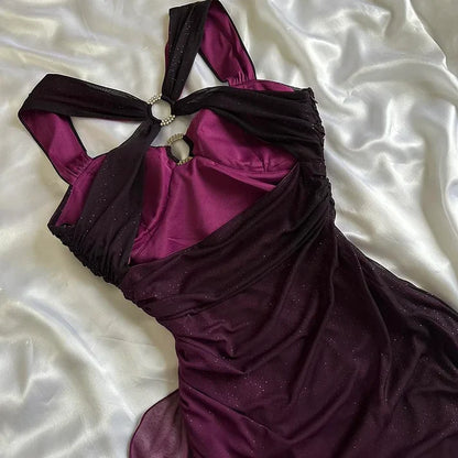 Sexy Ombre Grape Purple Chiffon Evening Dress A Line Long Prom Dress DP724