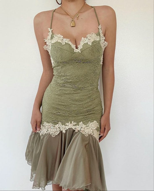 Green Sexy Mermaid Lace Chiffon Outfit Homecoming Dress Birthday Dress DP2985