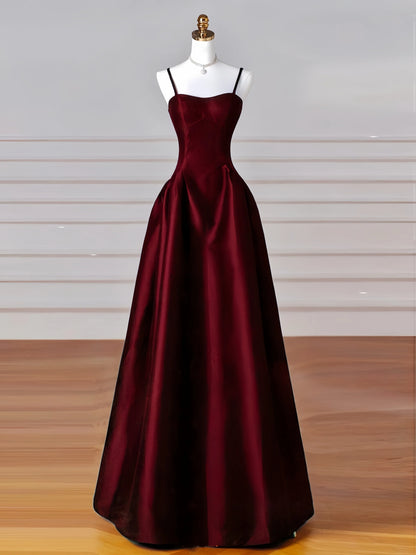 Simple A-Line Dark Blue Satin Long Prom Dress, Dark Blue Long Formal Dress DP3365