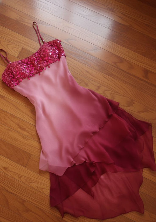 Vintage A Line Sequin Pink Ombre Layered Chiffon Short Homecoming Dress Outfits DP4956