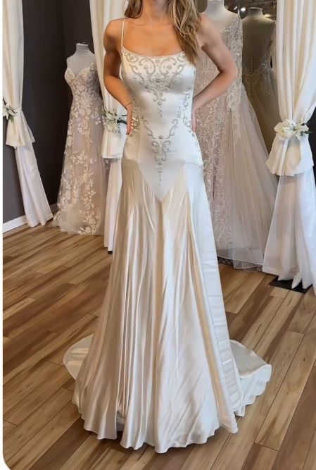 Gentle White Mermaid Beaded Satin Prom Dress Formal Dress Wedding Dress DP3394