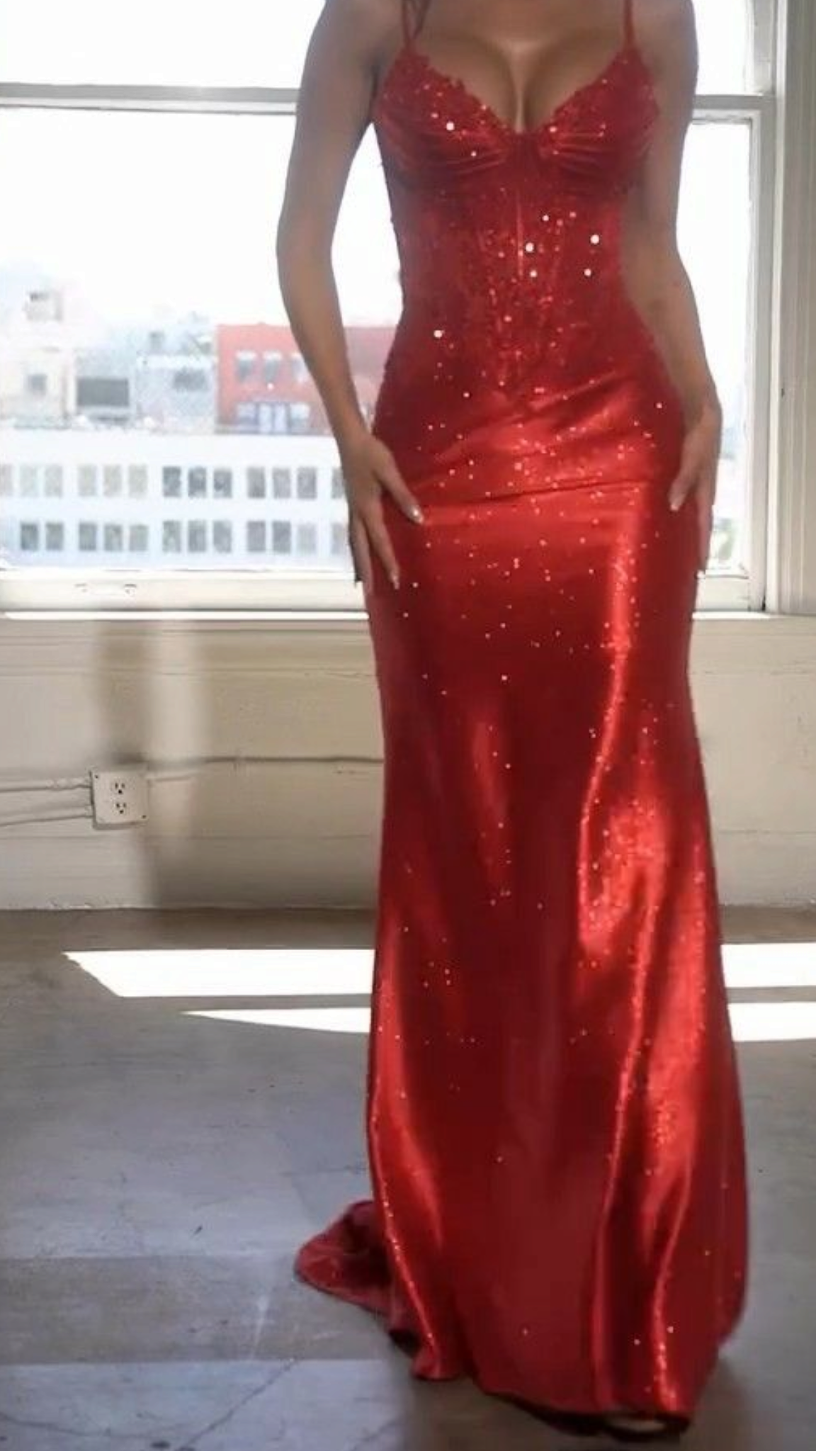 Shiny Red Sheath Strapless Beaded Satin Long Prom Dress DP8143