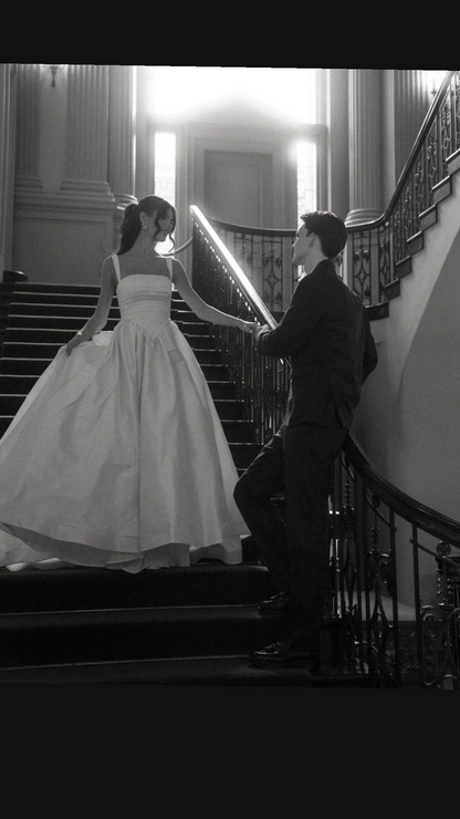 Classic Ball Gown Spaghetti Strap Pleated Simple Satin Wedding Dress DP4371