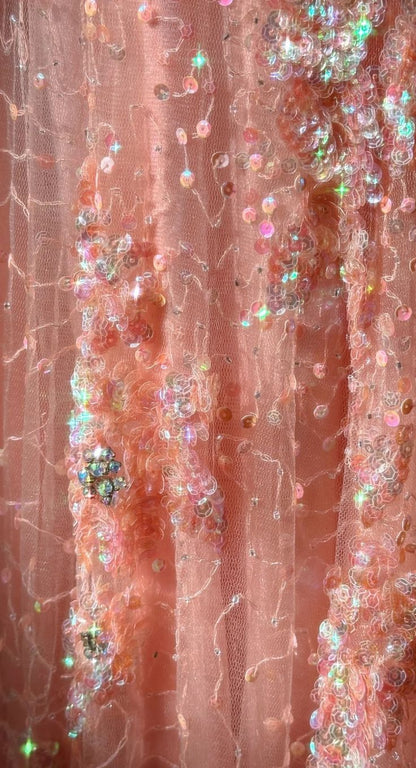 Pink Orange Mermaid Sweetheart Neck Shiny Sequin Beaded Tulle Prom Dress Evening Dress DP5746
