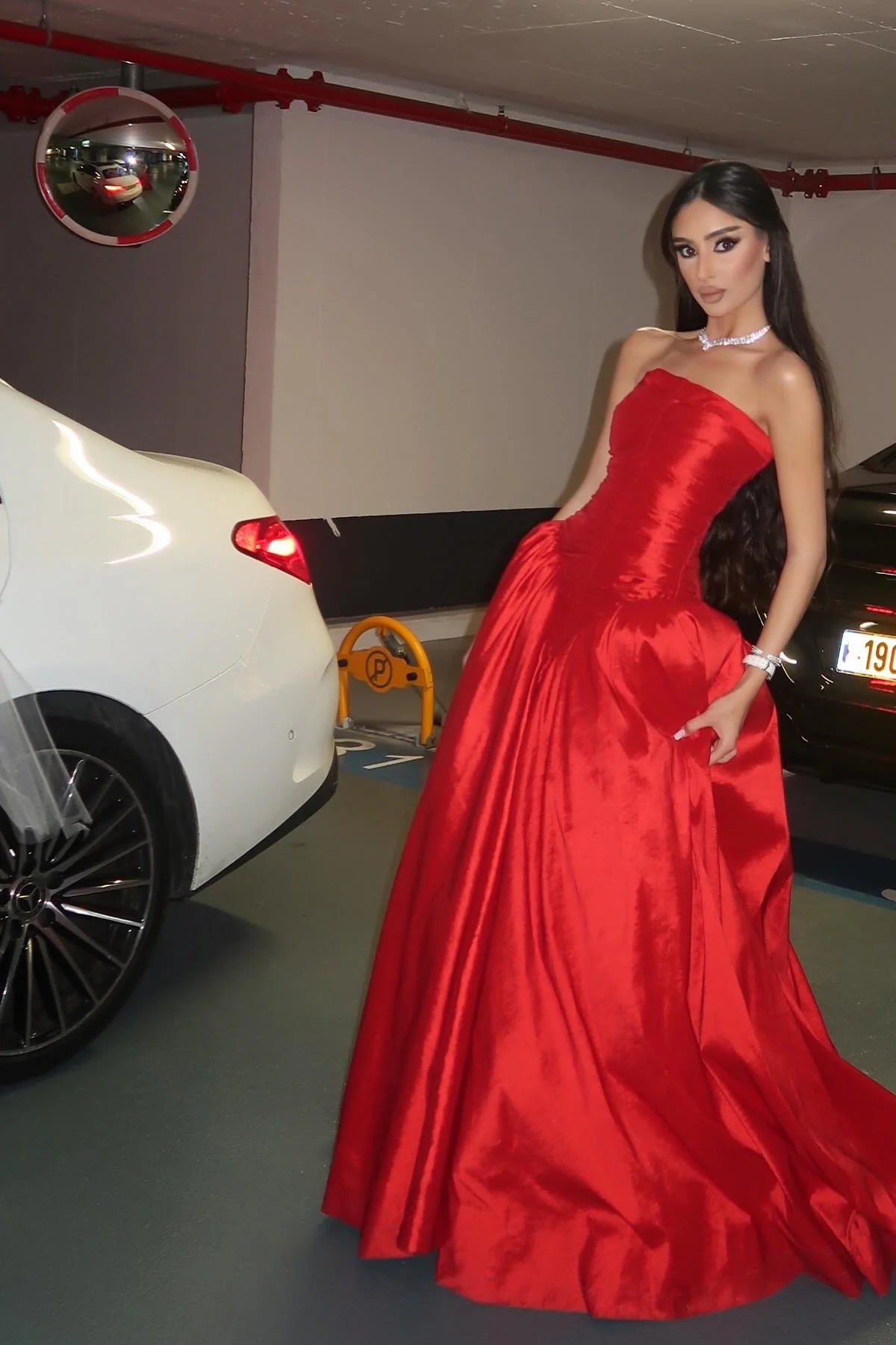 Princess A Line Strapless Red Long Party Dress Prom Dress with Ruffles DP7734