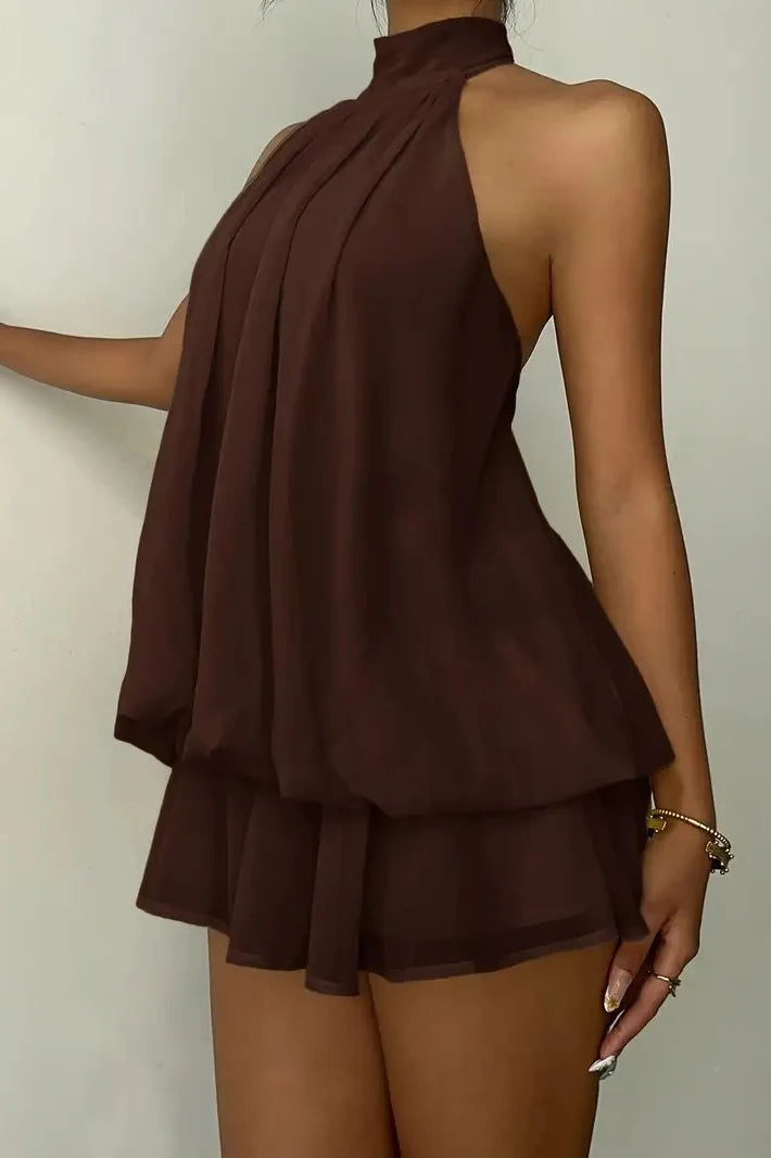 Blue Sexy Backless Halter Tie Waist Slim Fit Ruffled Mini Dress Homecoming Dress DP5910