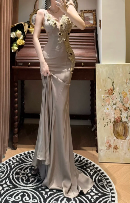 Elegant Mermaid Lace Appliques Satin Prom Dress Party Evening Dress DP5326
