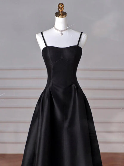 Simple A-Line Dark Blue Satin Long Prom Dress, Dark Blue Long Formal Dress DP3365