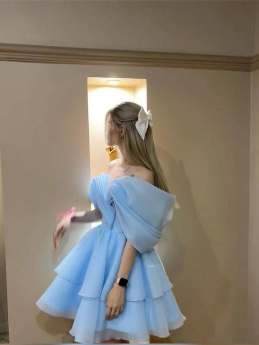 Baby Blue Pleated Gentle New Organza Short Homecoming Dress Cocktail Dress DP2931