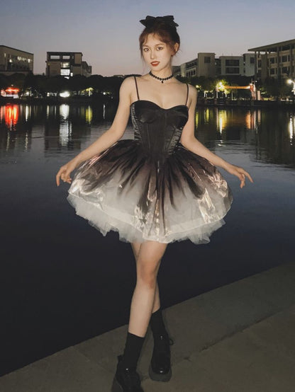 Unique A Line Sweetheart Neck Black Ombre Satin Homecoming Dress Cocktail Dress DP2695
