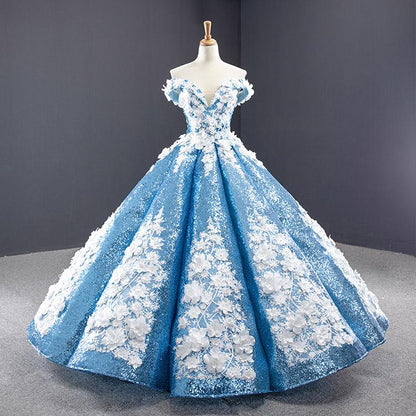 Luxurious Ball Gown Off-the-shoulder Appliques Sequin Prom Dresses DP857