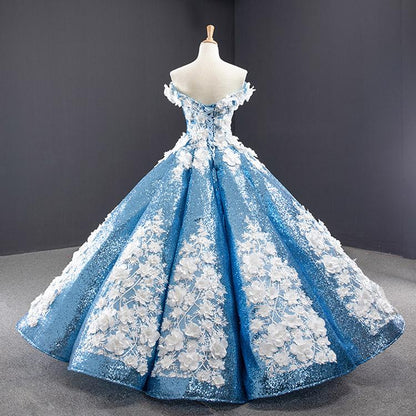 Luxurious Ball Gown Off-the-shoulder Appliques Sequin Prom Dresses DP857