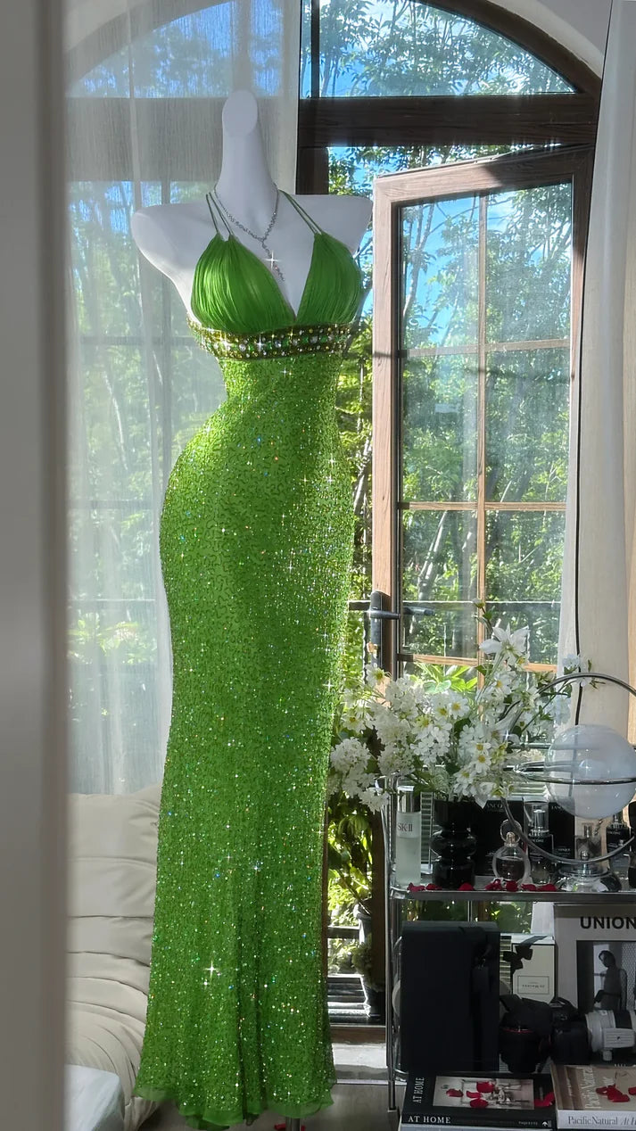 Charming Green Exquisite Sheath Beaded Chiffon Prom Dress Formal Dress Party Dress DP3516