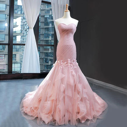 Mermaid Sweetheart Tulle Pleats Appliques Prom Dress DP854