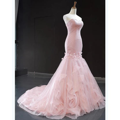 Mermaid Sweetheart Tulle Pleats Appliques Prom Dress DP854